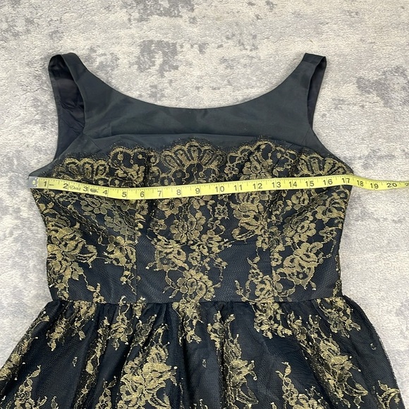 ML Monique L’huillier Gold Black Lace Fit Flare Mini Dress Party Birthday Sz 8 - Picture 9 of 12